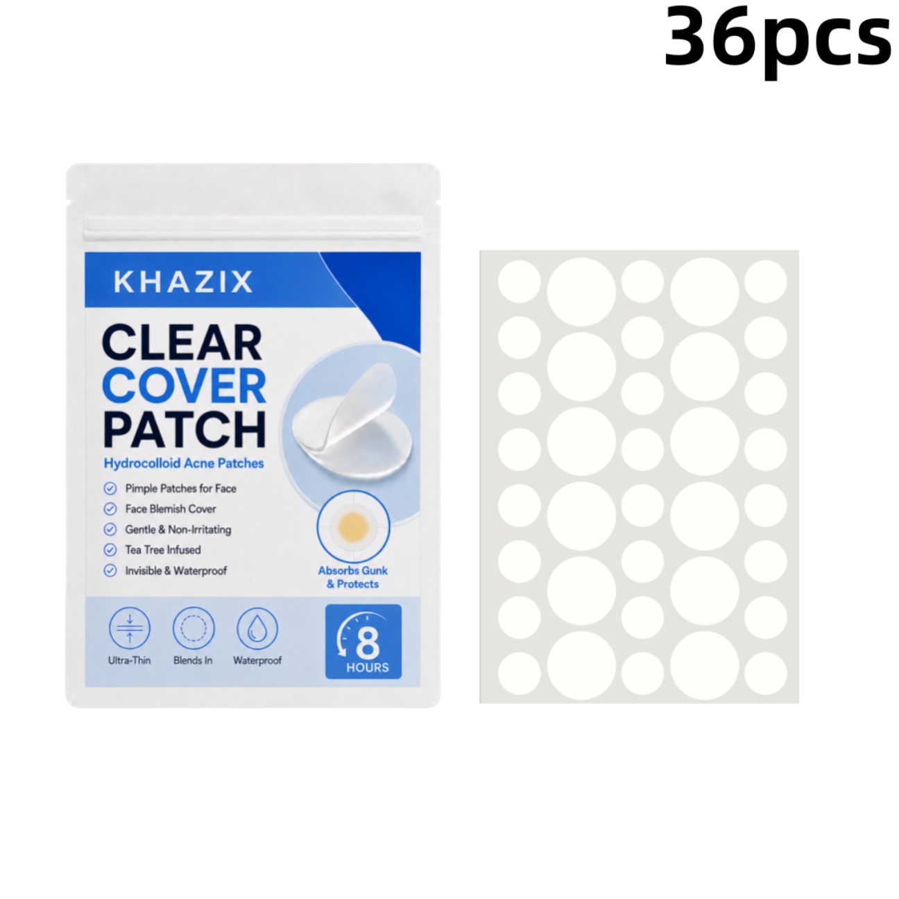 Hydrocolloid Pimple Patch - 36 Stück Transparente Pickelpatches Hydrokolloid-Akne-Pflaster, Unsichtbare