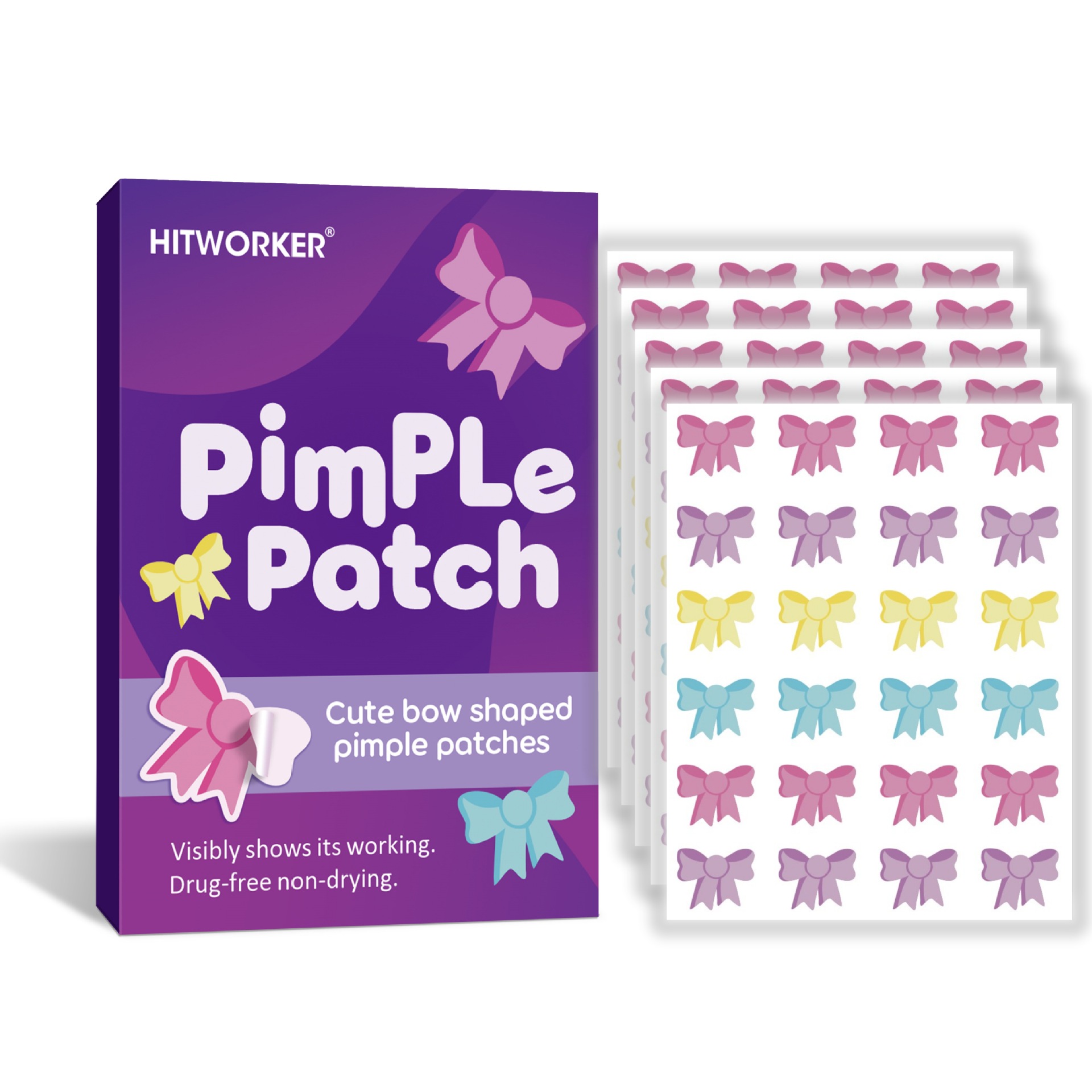 Hydrocolloid Pimple Patch - 120 Stück Schleifenförmige Akne-Pickel-Pflaster, Niedliche Schleifenknoten-Hydrokolloid-Aufkleber,