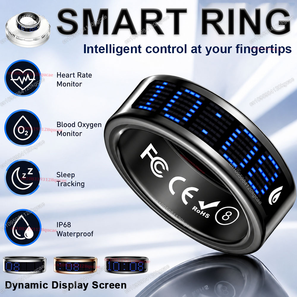 Health Monitors - Intelligenter Ring mit Display-Bildschirm, Touch-Funktion, Anruf-Erinnerung,