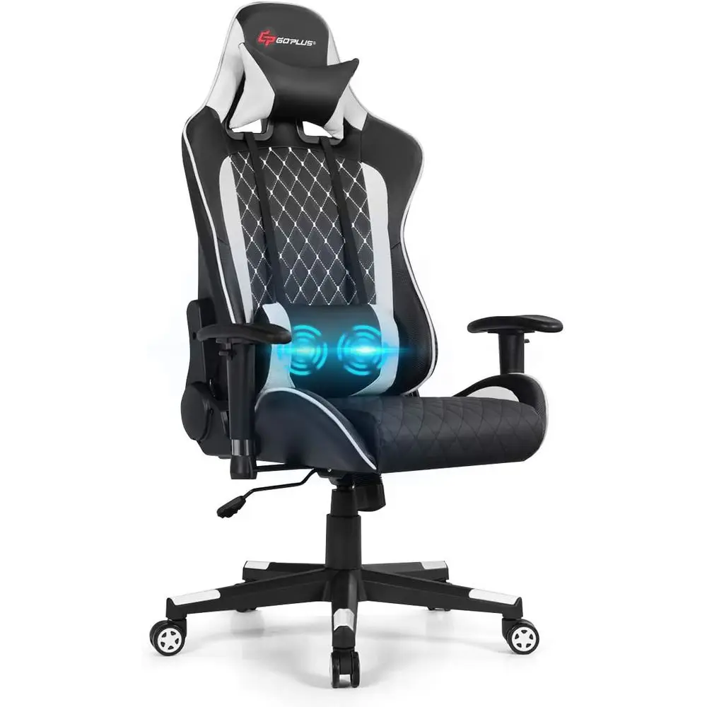 Massage - Ergonomischer, verstellbarer Gaming-Sessel mit Massage, Lendenwirbelstütze