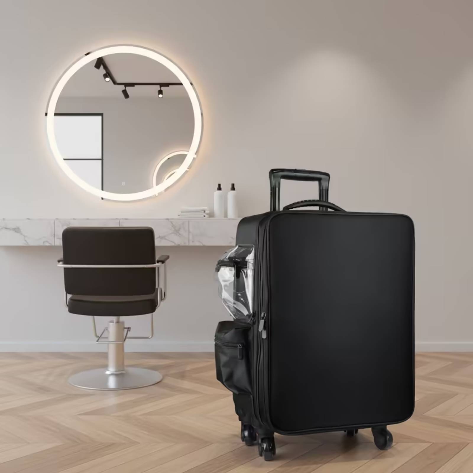 Makeup - Kosmetikkoffer mit Drehrollen, Hartschalen-Schminkkoffer mit Rädern,