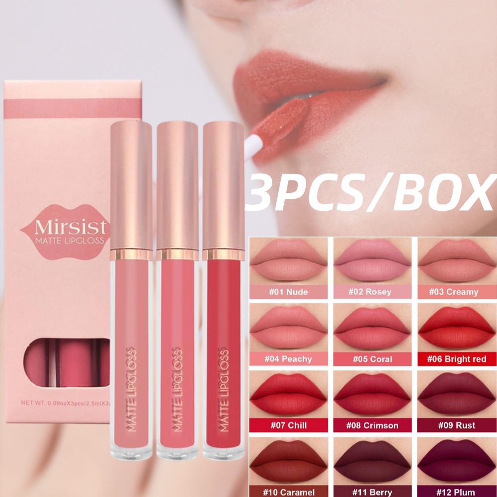 Matte Velvet Lip Tint Long Lasting - 3 teile/satz Nude Lip Gloss Matte
