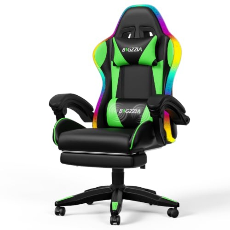 Massage - RGB-Gaming-Stuhl mit Fußstütze und Lendenmassage für