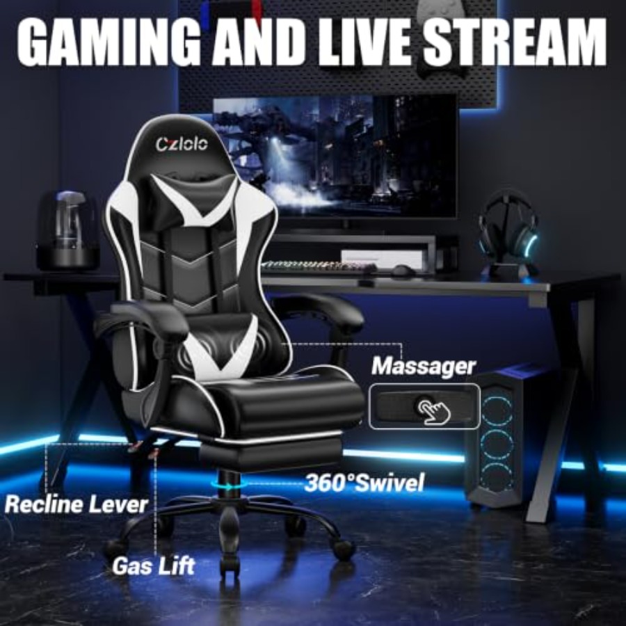 Gaming-Stuhl mit Fußstütze, Ra – Massage Bewertung und Preis